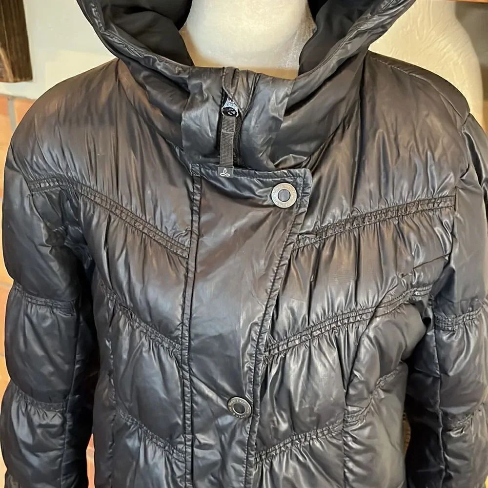 PRANA Deluxe Black Long Hooded Puffer Coat, M! - Picture 3 of 16